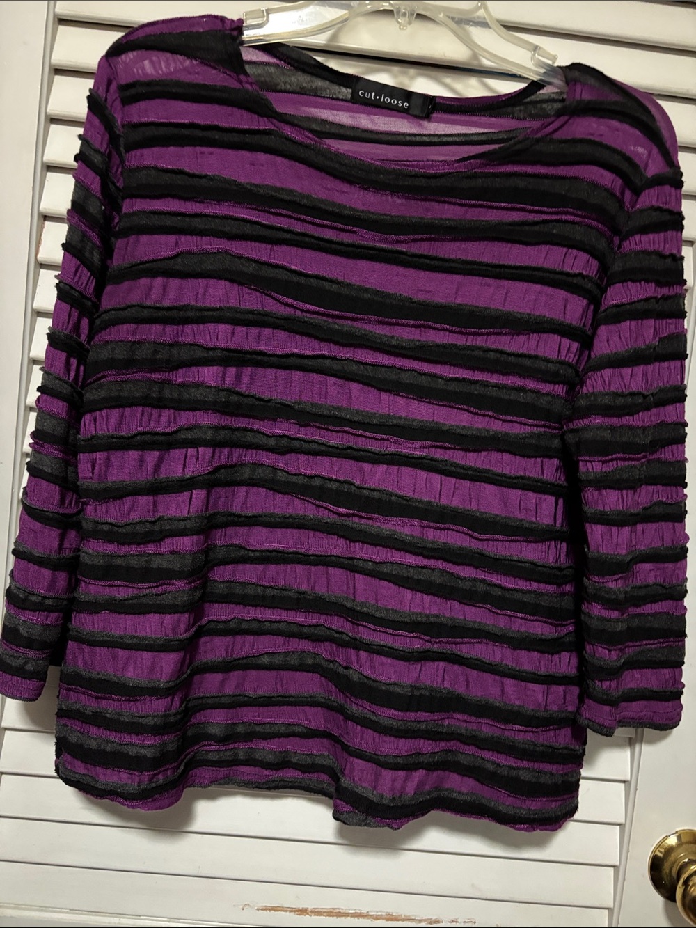 cut loose Purple and Black Striped Long Sleeve Top